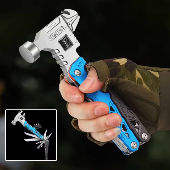 Outdoor Multi-Tool Hammer – Stainless Steel Folding Round-Head Hammer with Pliers, Screwdriver, and Emergency Functions for Camping & Car Kits