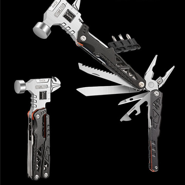 Outdoor Multi-Tool Hammer – Stainless Steel Folding Round-Head Hammer with Pliers, Screwdriver, and Emergency Functions for Camping & Car Kits