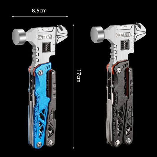 Outdoor Multi-Tool Hammer – Stainless Steel Folding Round-Head Hammer with Pliers, Screwdriver, and Emergency Functions for Camping & Car Kits